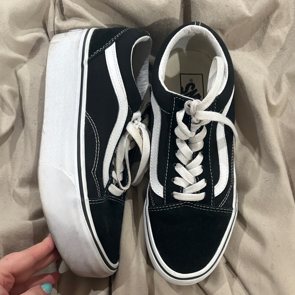 Vans Black and White Old Skool Platform Sneakers